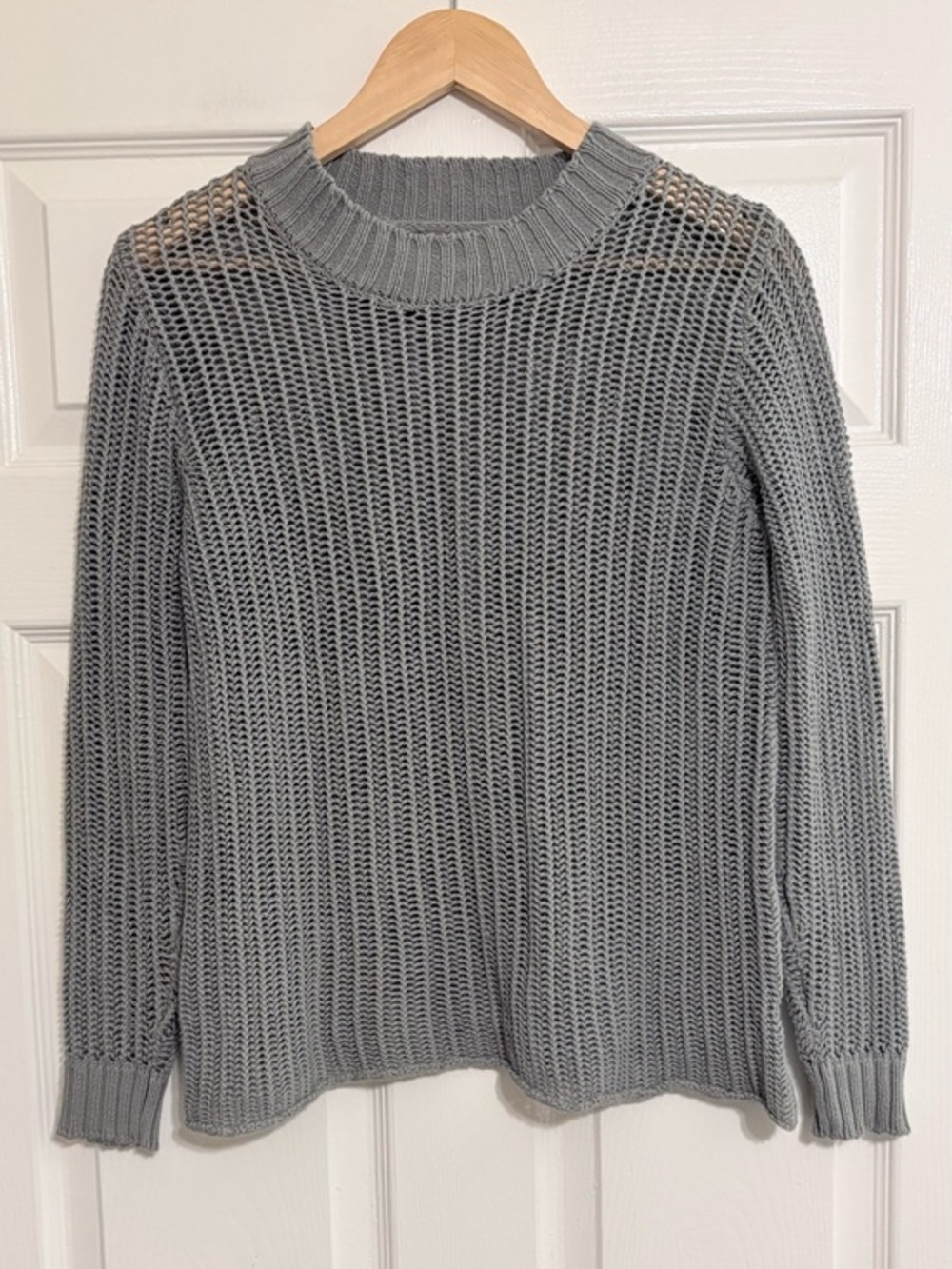 Frame Gray Oversized Open Chain Knit Long Sleeve Pullover Cotton Sweater XS